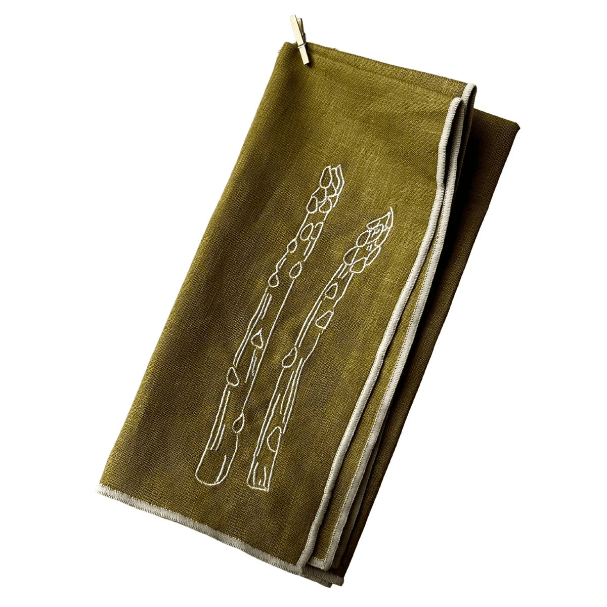 Linen Embroidered Napkins - ‘Asparagus’