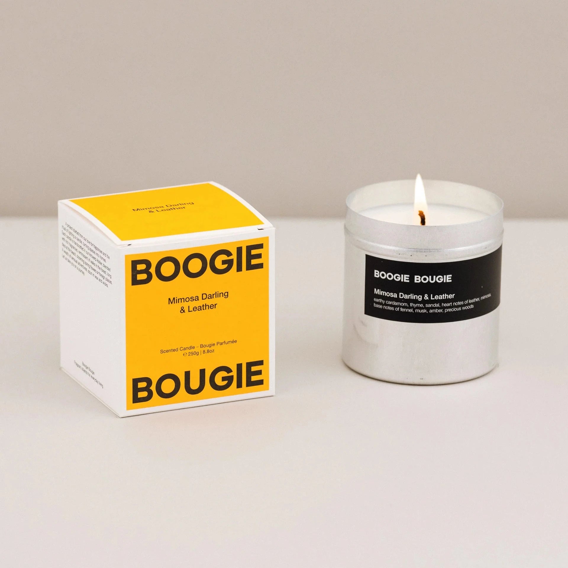 Boogie Bougie – Mimosa Darling & Leather Candle 250g