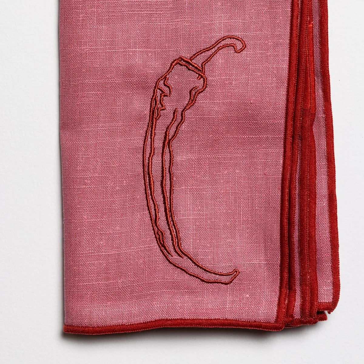 Linen Embroidered Napkins - ‘Red Hot Chilli’