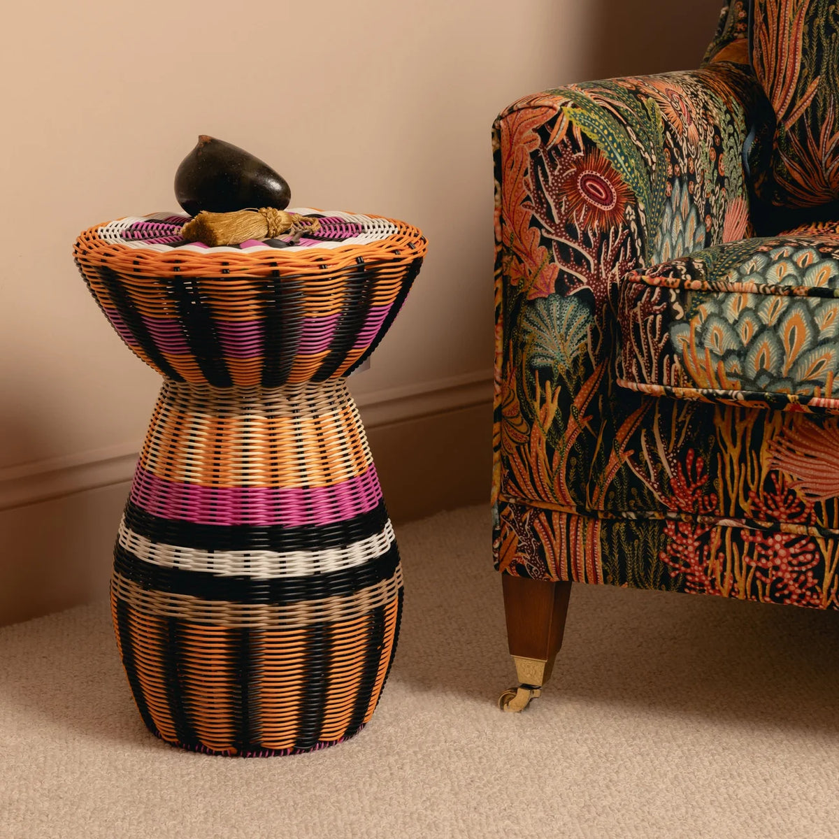 Woven Table - Pink Orange & Black