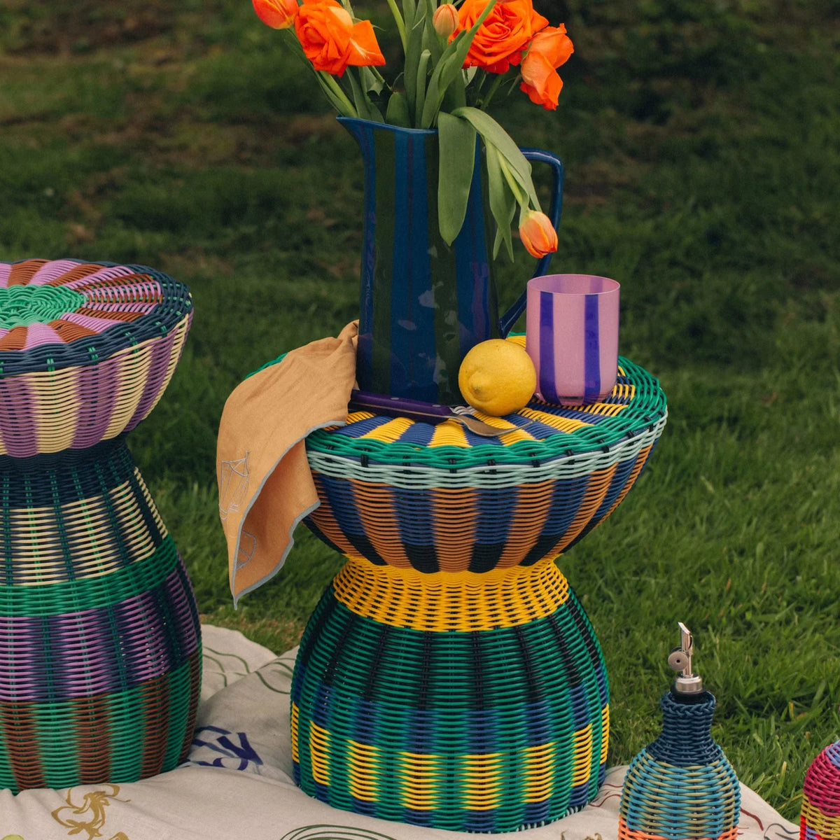 Woven Table - Yellow & Blue