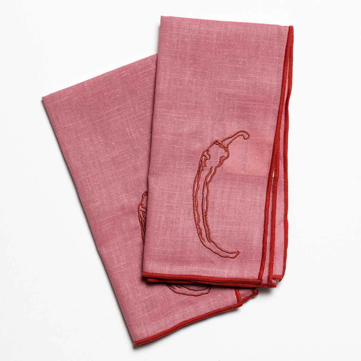 Linen Embroidered Napkins - ‘Red Hot Chilli’