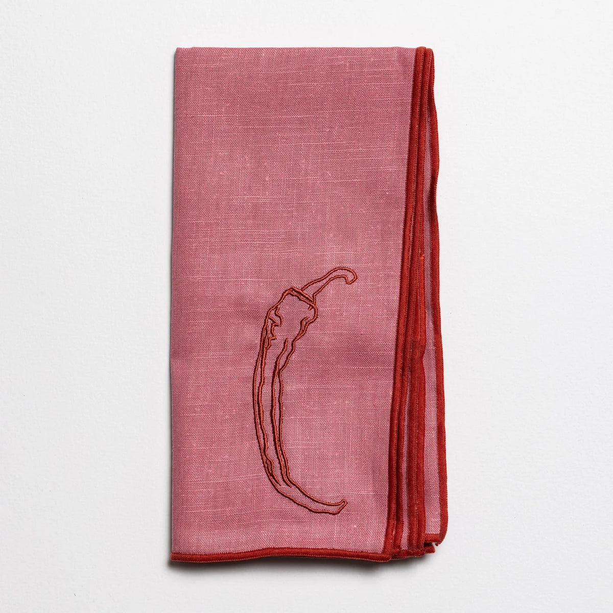 Linen Embroidered Napkins - ‘Red Hot Chilli’